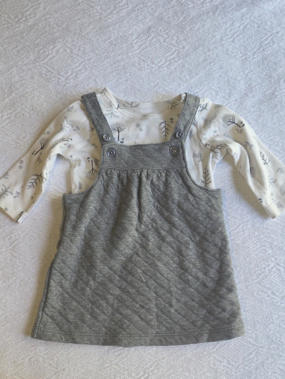NWOT Carter's Grey Quilted Overall Dress And Top - 9 Months